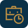 Yellow outline of a briefcase and a clock overlaying each other on a dark blue rounded square background, representing business or work time—ideal for Casillas Insurance in Katy TX, highlighting their professional insurance services.